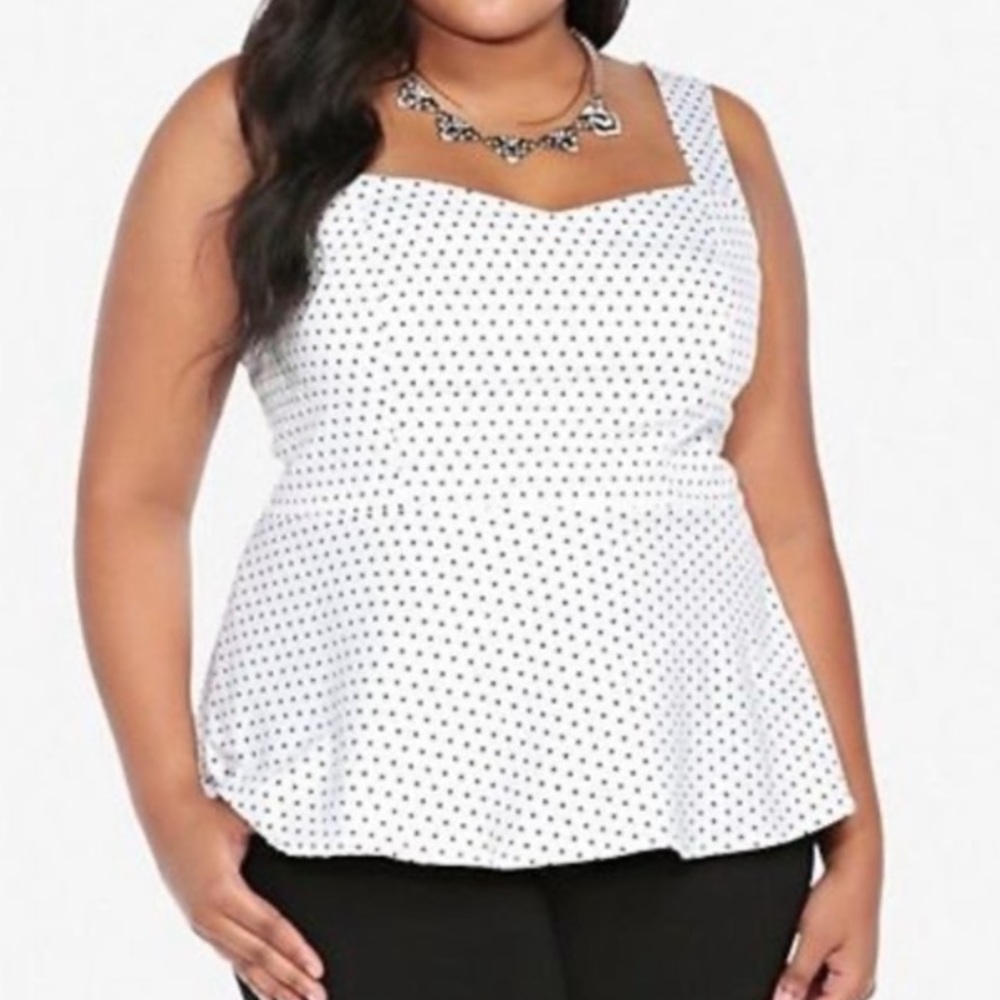 White Torrid peplum top with black polka dot Torrid size 4